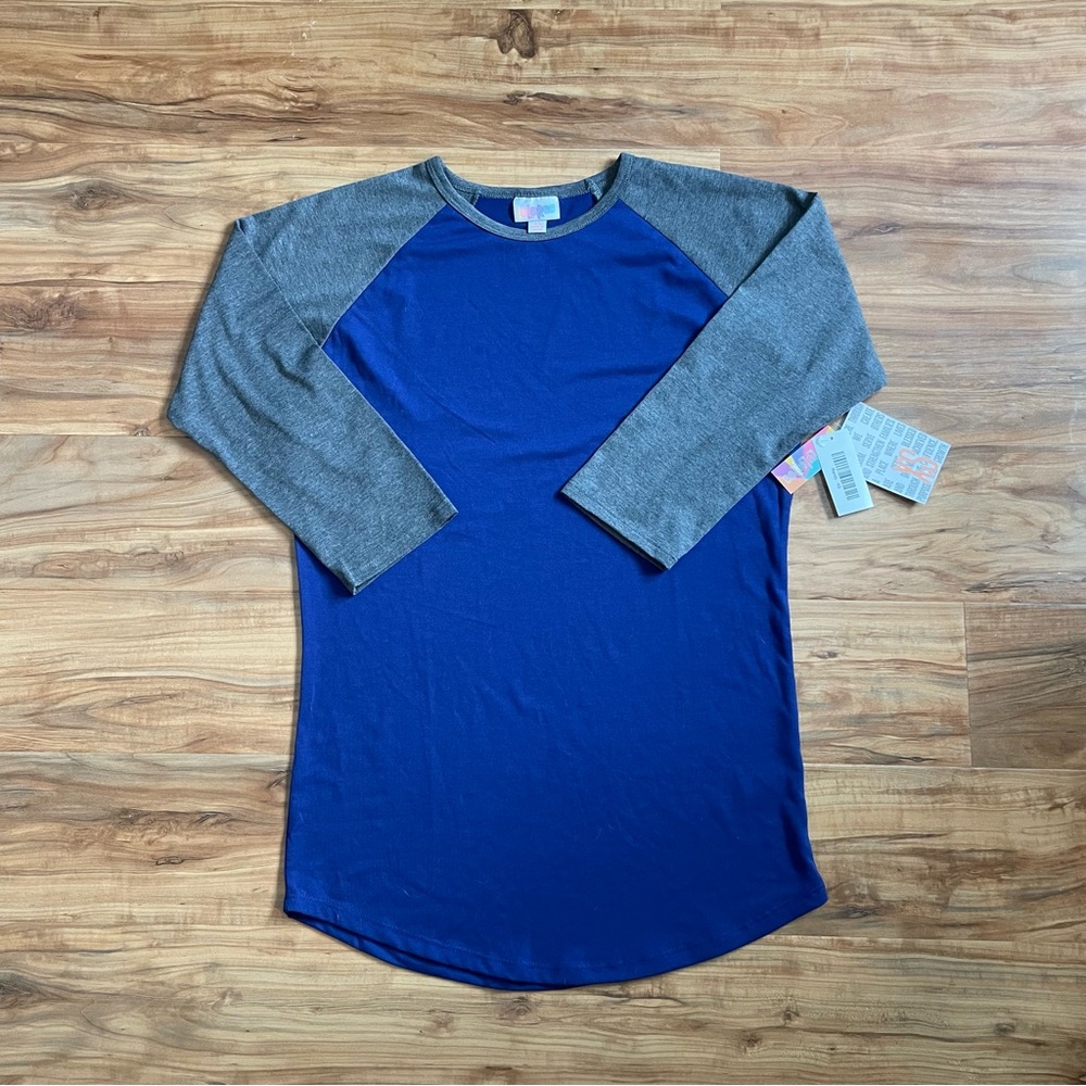 LuLaRoe XS Randy Blue and Gray Short Sleeve Tee - Picture 1 of 5